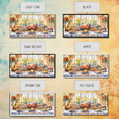 Framed Canvas Print Autumn Thanksgiving Dinner Table Art with Pumpkins, Perfect Fall Home Decor, Seasonal Wall Art, and Gallery Wall Piece