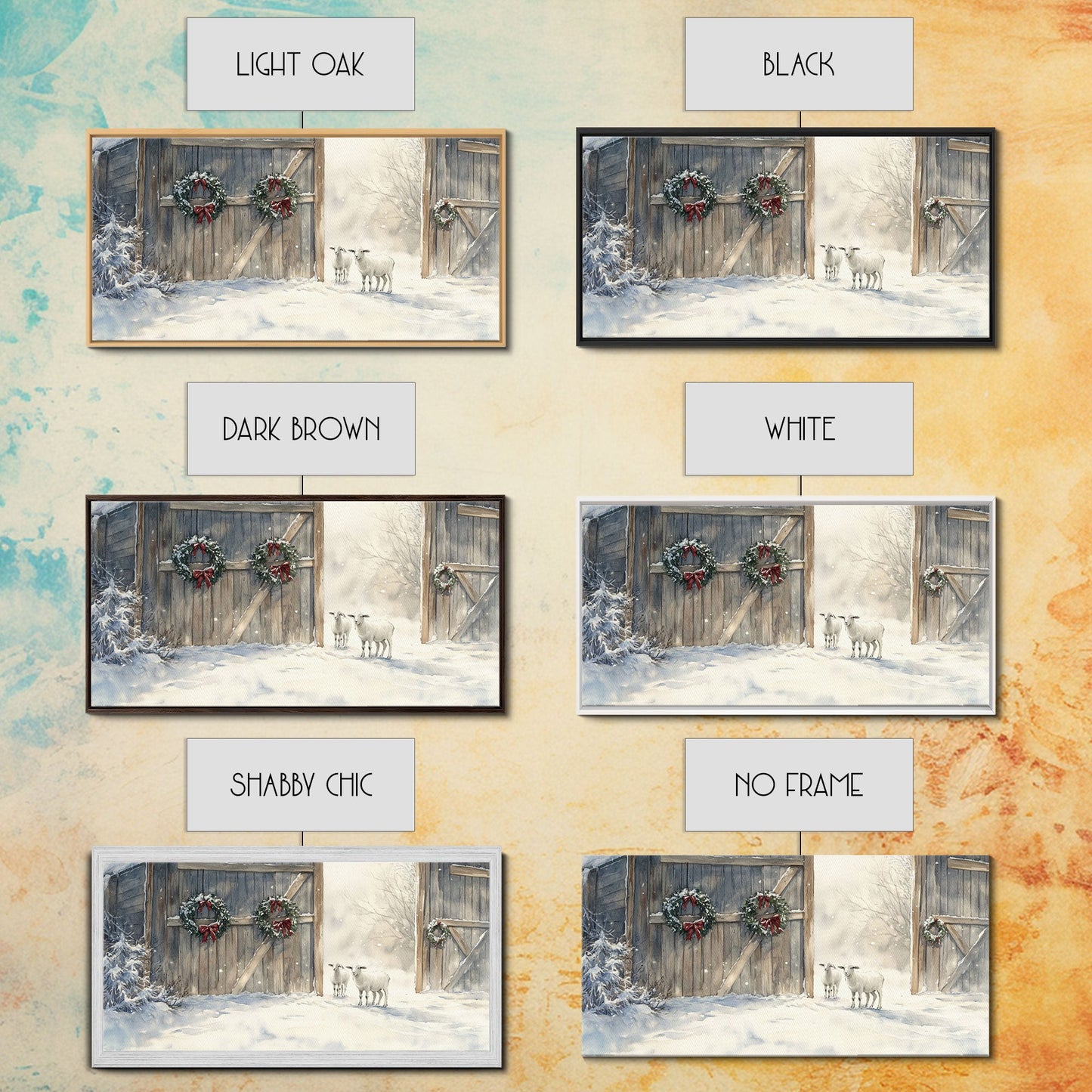 Christmas decor farmhouse Framed Canvas Print snowy barn Christmas scene holiday wall art best gift Christmas decor Christmas tree art 2024