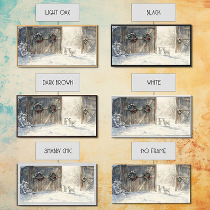 Christmas decor farmhouse Framed Canvas Print snowy barn Christmas scene holiday wall art best gift Christmas decor Christmas tree art 2024