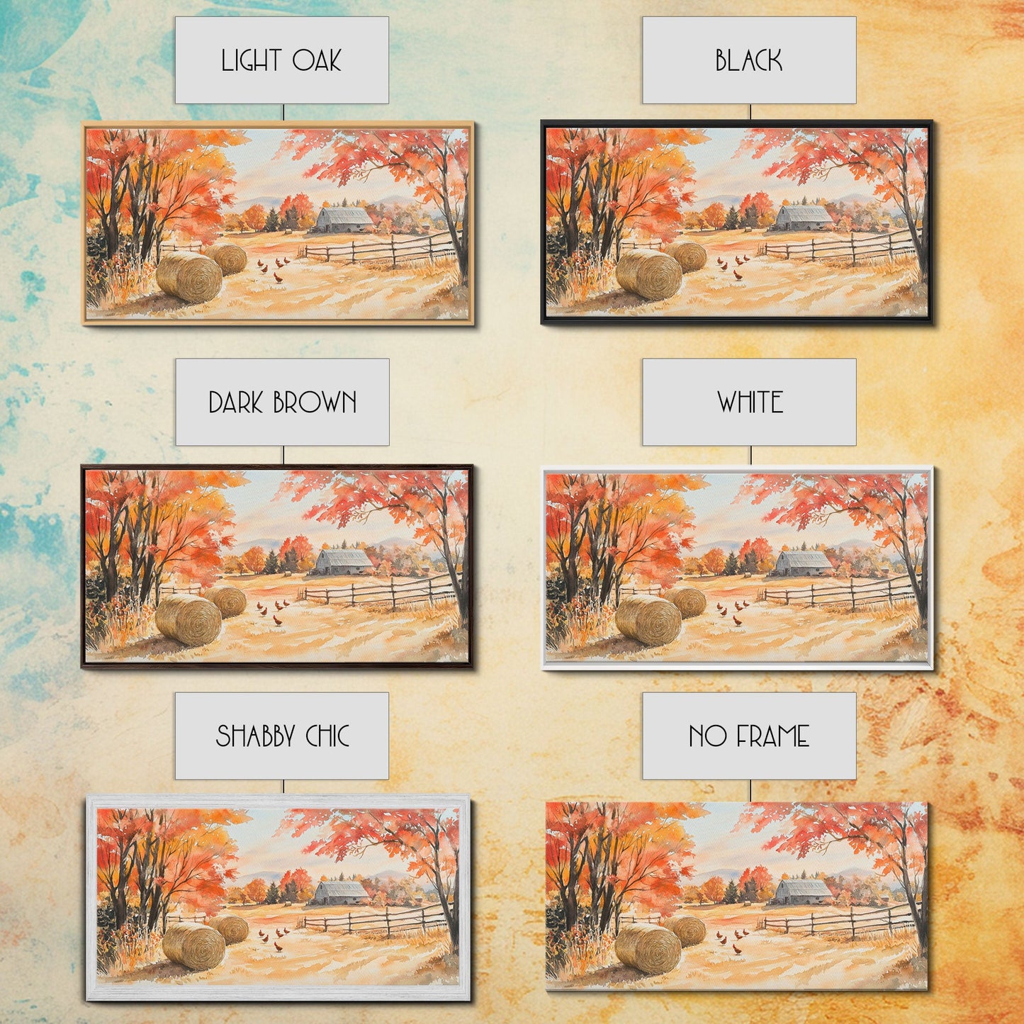 Autumn farmhouse decor Canvas Print fall landscape with barn and chickens harvest season gift idea rustic fall wall art holiday home decor