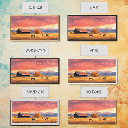 Rustic Mountain Barn Sunset Canvas Print | Autumn Farmhouse Wall Art | Fall Home Decor | Holiday Art Gift | Framed Canvas Print Wall Decor