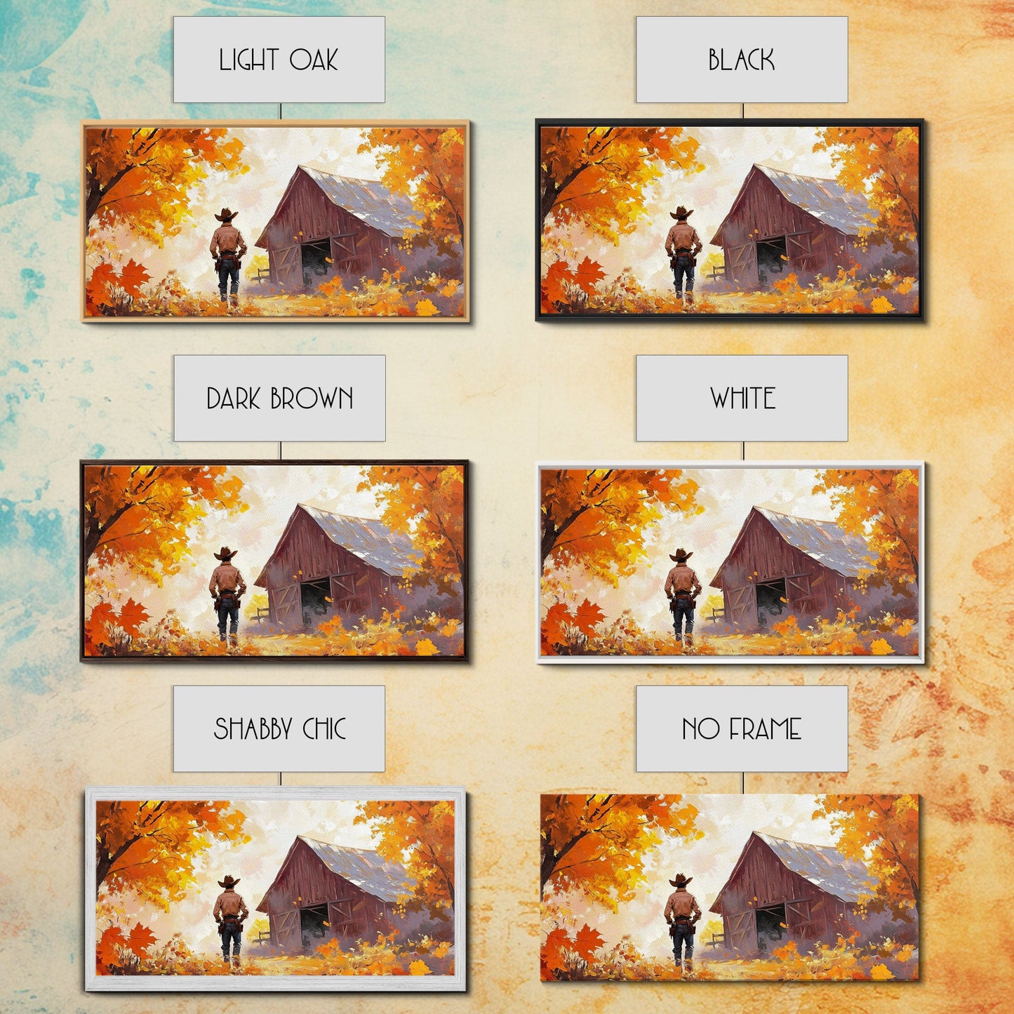 Cowboy and His Barn, Framed Canvas Print, Landscape Art Christmas Cowboy Holiday Art Wall Decor Seasonal