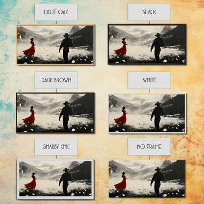 Winter Forest Cowboy Framed Canvas Print Christmas Cowboy Art Above Sofa Holiday Wall Decor Seasonal Winter Wonderland Gift