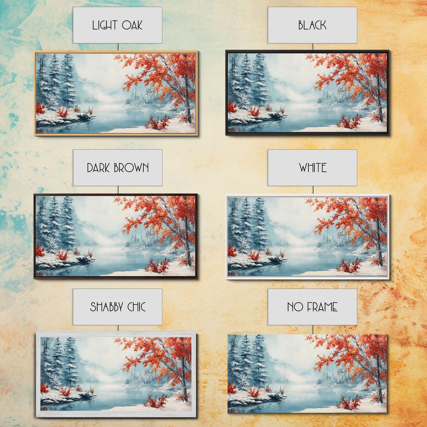 Painting Of A Forest In Winter, Framed Canvas Print with Wreaths, Perfect Christmas Holiday Decor, Ideal Winter Wall Art Gift