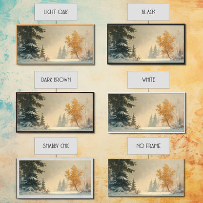 Subdued Winter Landscape, Moody Landscape Painting, Framed Canvas Print, classic Christmas wall art for holiday decor