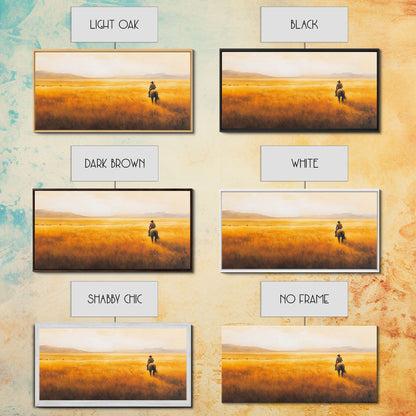 Herding Cattle Across Plains Framed Canvas Print Tall Art Rustic Autumn Landscape Western Country Decor Fall Home Wall Art Farmhouse Gift