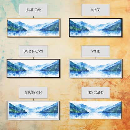 Reflections - Foggy Mountain Morning - Watercolor Painting Print - Wood Framed Wall Art - Panoramic Painting
