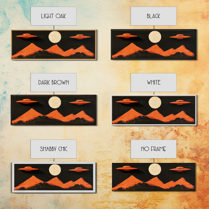 Orange Flying Saucers - UFO Art - Panoramic Print - Cute Alien Art - Nursery Decor