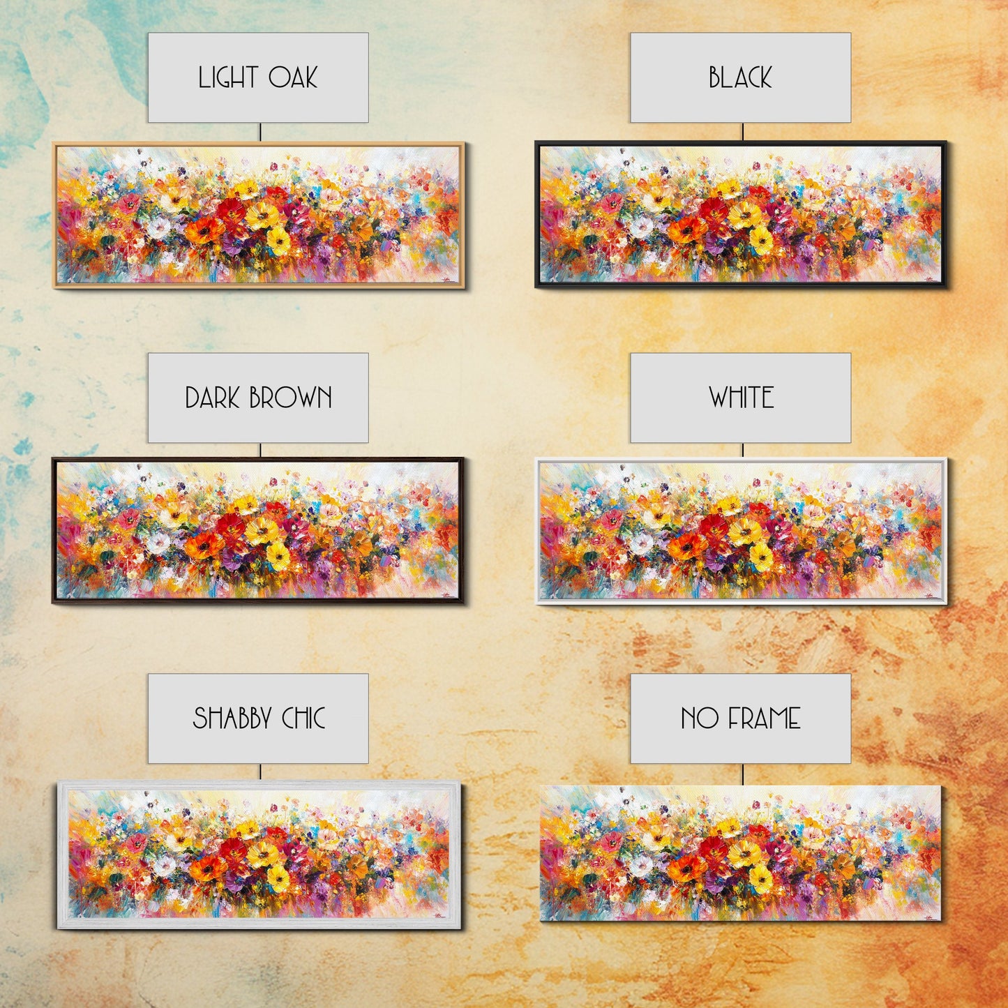 Panoramic Wildflowers Canvas Print, Wood Framed Wall Art, Beautiful Ultra-Wide Wall Art, Original Flower Painting, Floral Art, Botantical Wall Art