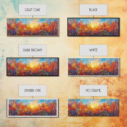 Original Wildflower Painting Print, Panoramic Extra Wide Wall Art, Floral Landscape Custom Rustic Home Decor, Sunset Through The Flowers