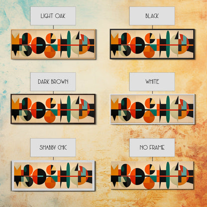 Mid-Century Modern Abstract Geometric Pattern Wall Art, Canvas Print, Wide Panoramic Wall Art For Living Room