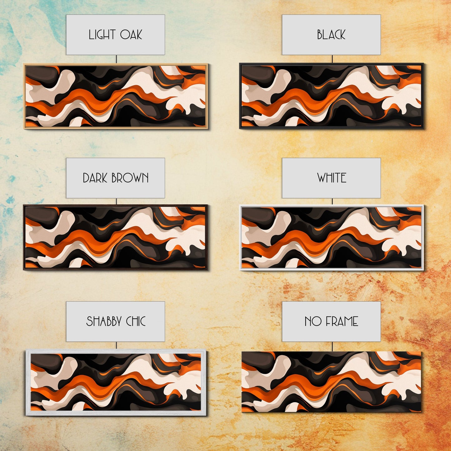 Retro Abstract Art, Framed Canvas Print, Orange, Black and White Wall Art, Oversized Extra Wide Wall Art