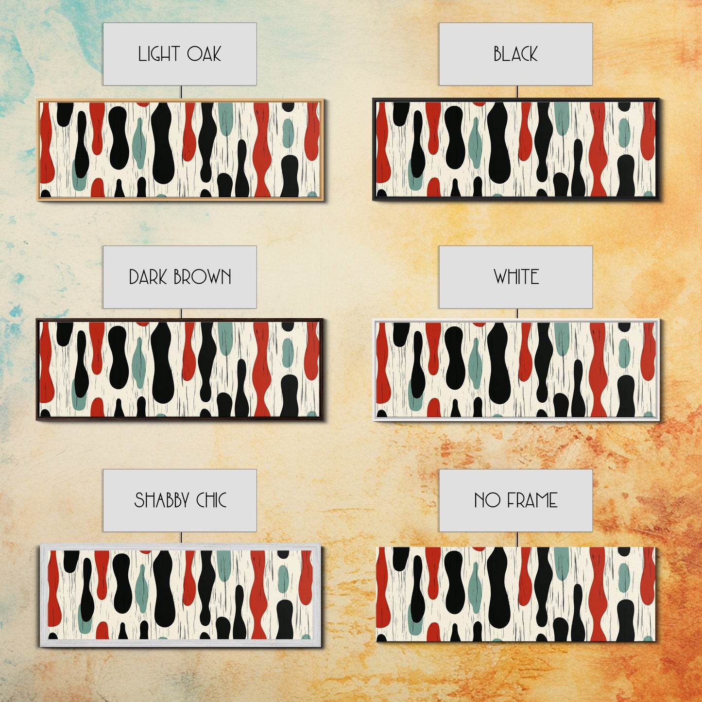 Mid Century Modern Wall Art Framed Canvas - Rain Drops - Panoramic Modern Wall Art Print - Above Bed or Above Sofa Wall Art, Modern Art