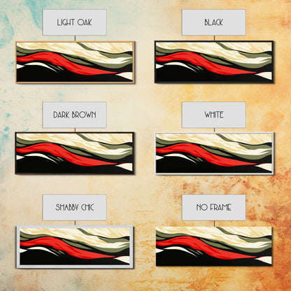 Moody Abstract Painting Print - "Waves" - Panoramic Extra Wide Wall Art, Red, black and Green Wall Art, Modern Art