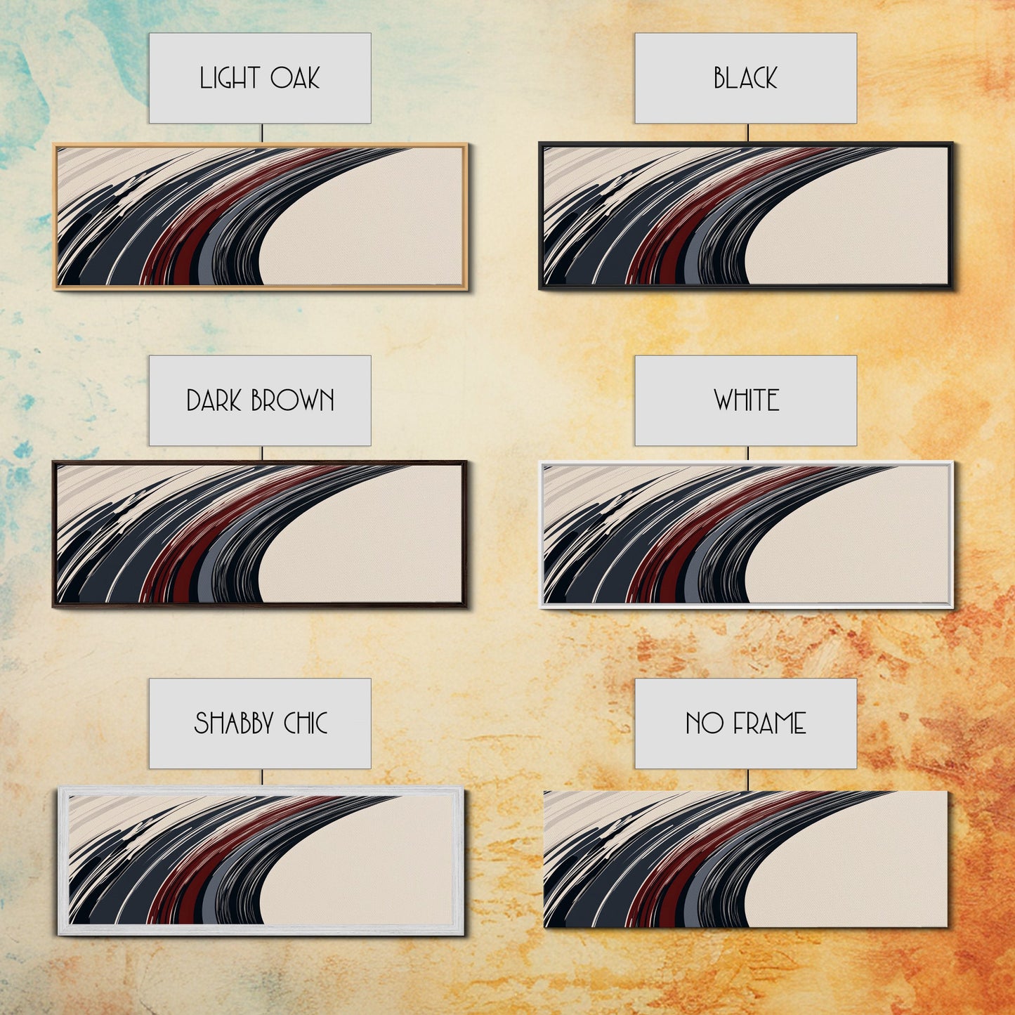 Abstract Line Art - Grey, Black and Brown Lines - Framed Canvas Print - MCM Style Abstract Wall Art, Extra Wide Art