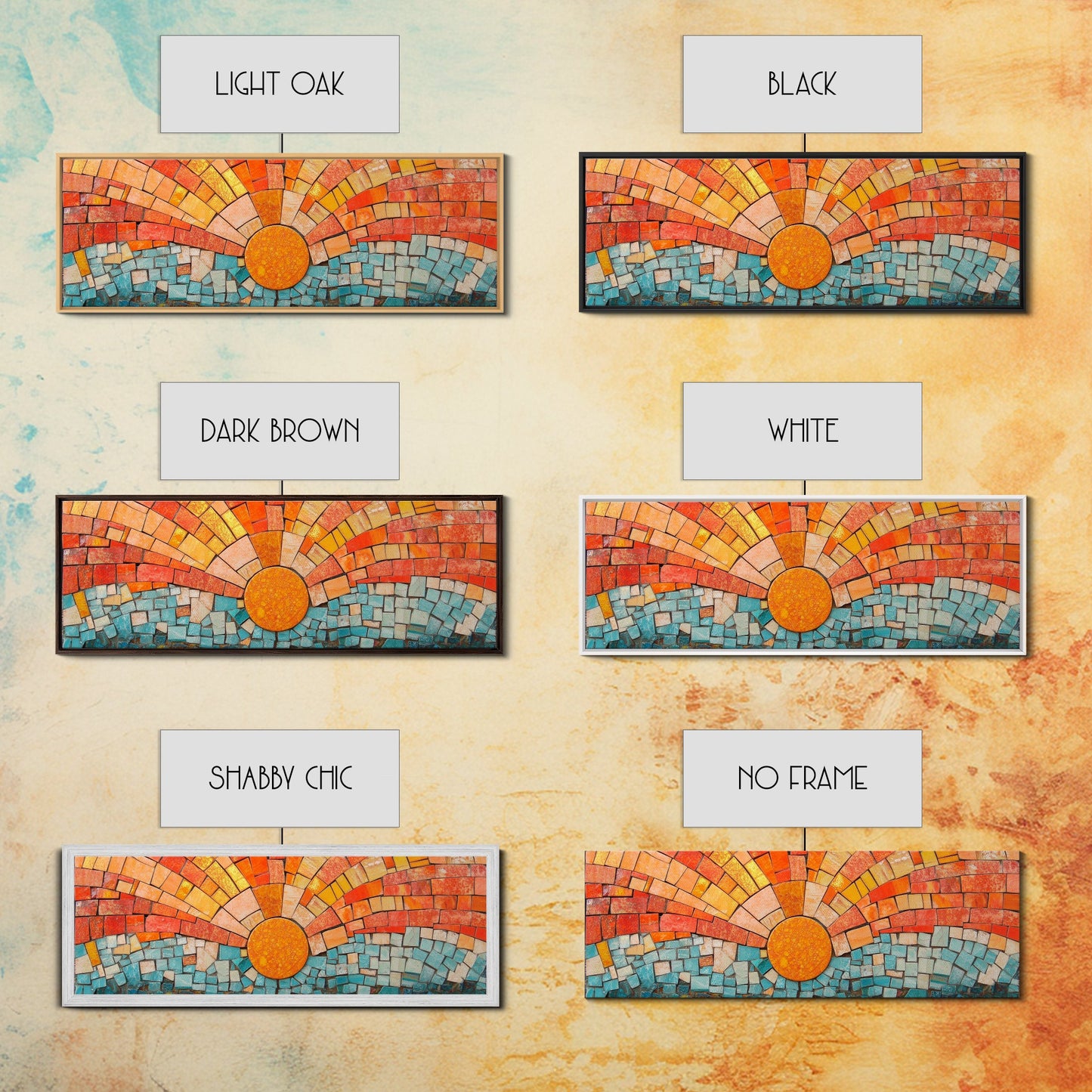 Panoramic Print - Sunset Mosaic Canvas Print - Wood Framed Wall Art - Horizontal Abstract Art - Large Wide Wall Art - Above Bed Decor Framed Canvas