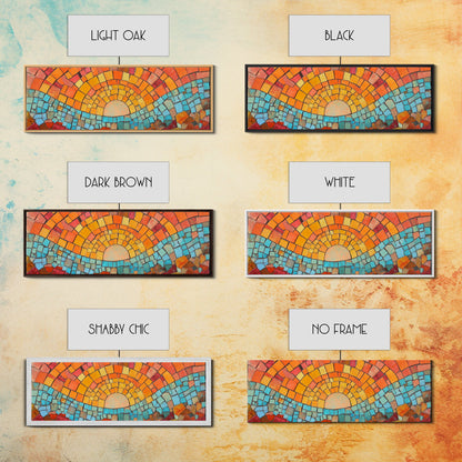 Panoramic Art Print - Sunset Mosaic Canvas Print - Wood Framed Wall Art - Horizontal Abstract Art - Large Wide Wall Art - Above Bed Decor Framed Canvas