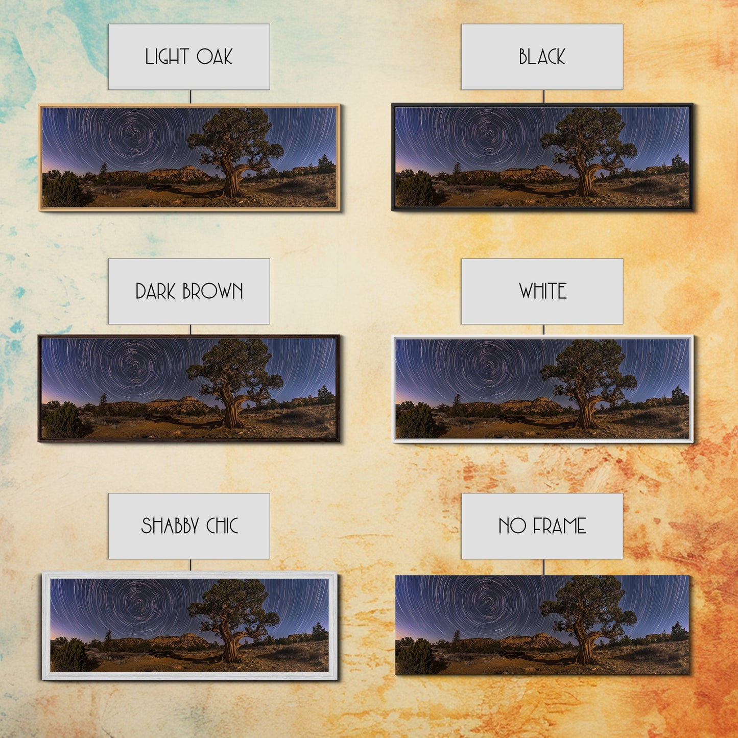 Time Lapse Photography Style Print, Panoramic Wall Art, Starry Night Sky Photo Print, Joshua Tree