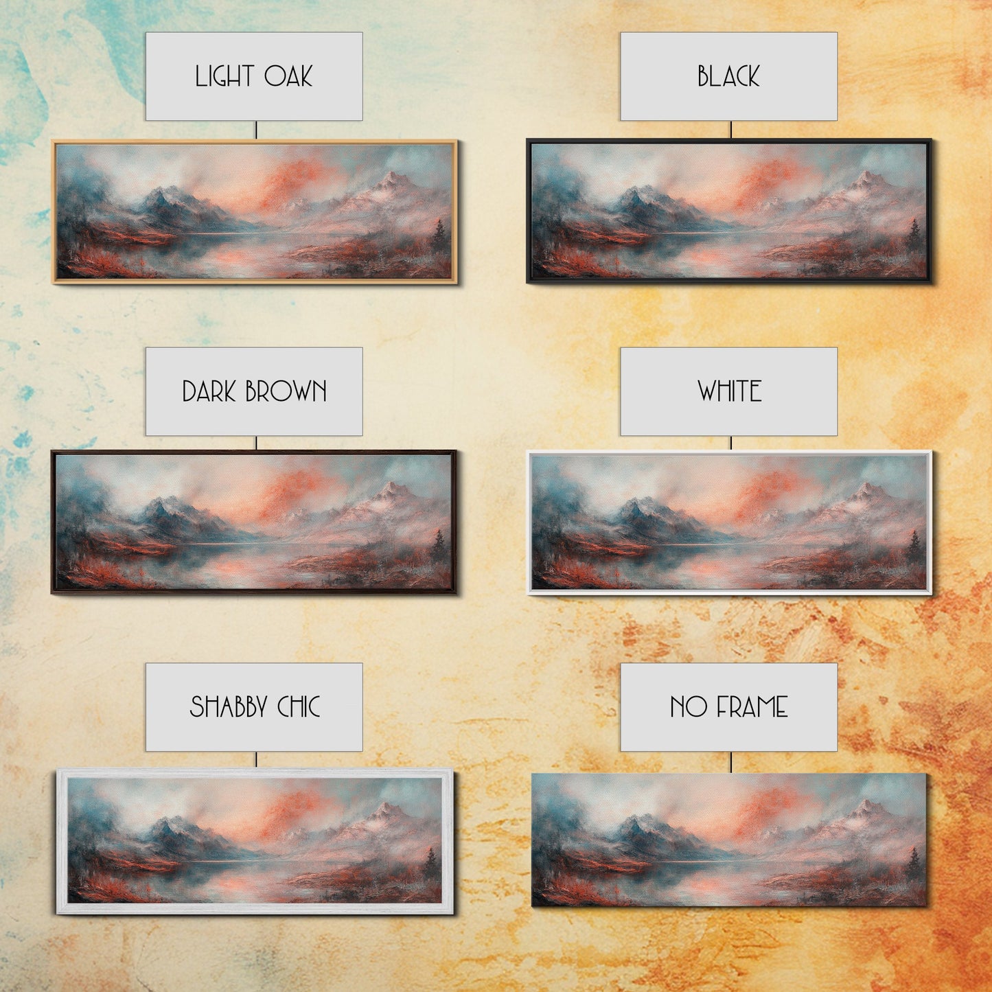 Subdued / Moody Panoramic Landscape Painting Print, Framed Canvas Art Print, Living Room Wall Art, Minimalist Art, Dark Decor