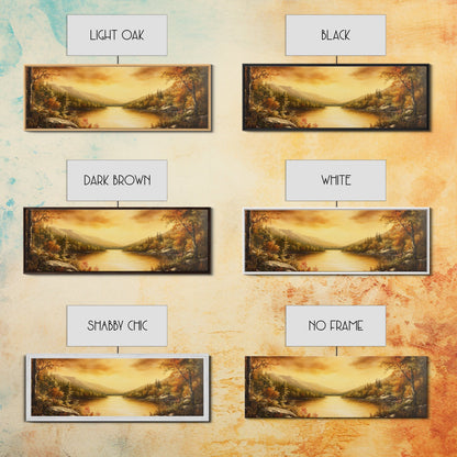 Sunset Over The Lake, Framed Canvas Print, Ultra Wide Wall Art, Panoramic Painting, Above Sofa Or Bed Wall Art, Home Decor, Calm Wall Art