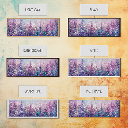 Purple Flower Painting, Lavender and Lilacs, Framed Canvas Print, Boho Style Panoramic Painting Wall Art, Purple and Blue Flowers