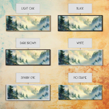 Fog In The Mountains - Framed Canvas Print - Panoramic North Carolina Painting - Blue Ridge Mountains - Original Painting Home Decor - Moody Art