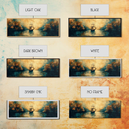 Pirate Ship In The Bay, Fantasy Painting Print, Wood Framed Wall Art, Boy's Room Decor Idea, Gift Idea, Man Cave Wall Art