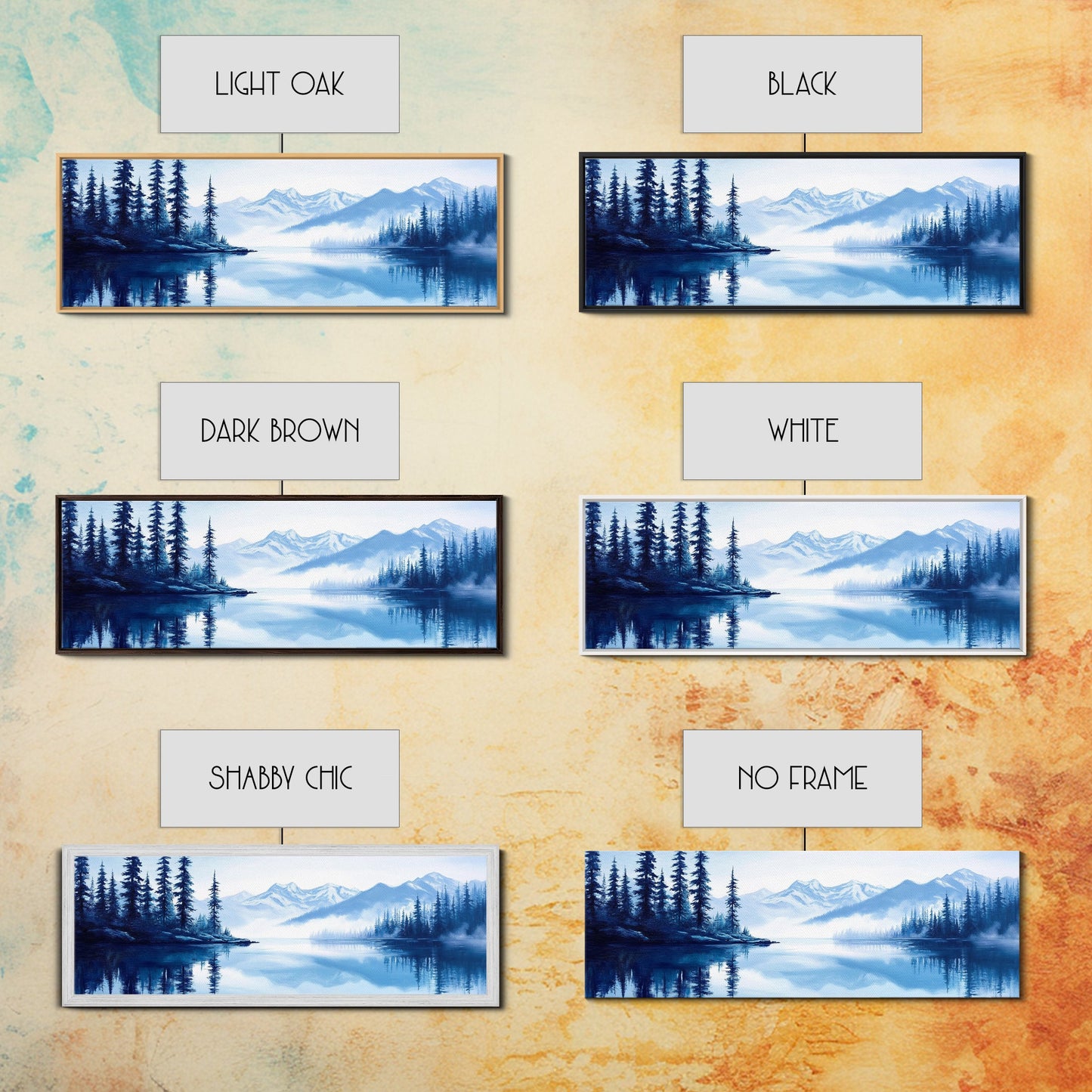 Winter In The Mountains, Framed Canvas Print, Panoramic Oversized Wall Art, Large Horizontal Wide Framed Canvas, Above Bed Decor