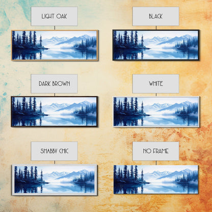 Winter In The Mountains, Framed Canvas Print, Panoramic Oversized Wall Art, Large Horizontal Wide Framed Canvas, Above Bed Decor