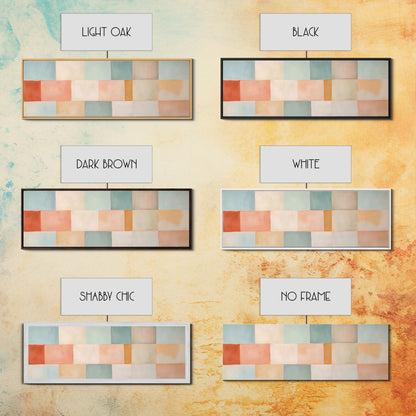 Midcentury Modern Style Abstract Square, Framed Canvas Print, MCM Modern Wall Art, Pastel Colors, Large Horizontal Wall Art Print