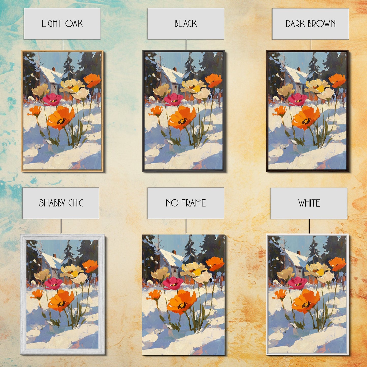 Wild Flowers In The Snow, Framed Canvas Print, Original Floral Painting Print, Modern Wall Art, Modern Custom Art, Winter Art