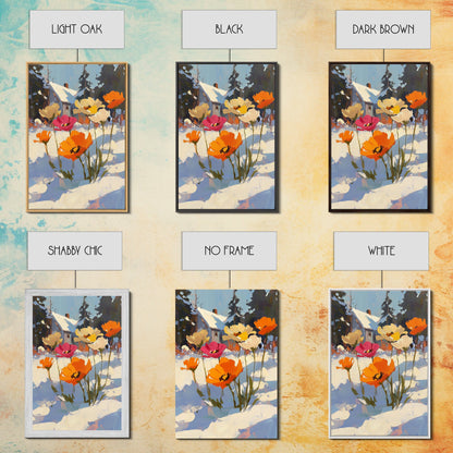 Wild Flowers In The Snow, Framed Canvas Print, Original Floral Painting Print, Modern Wall Art, Modern Custom Art, Winter Art