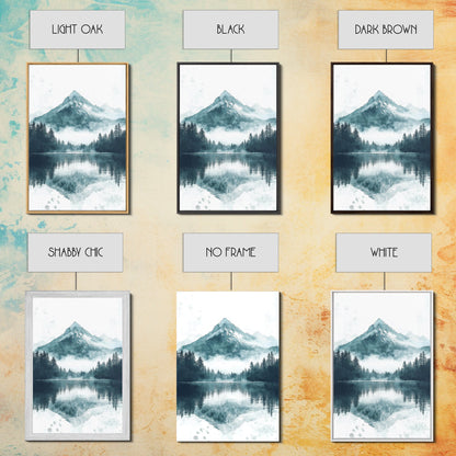 Fog In The Mountains, Framed Canvas Print, Pacific Northwest, Cascade Mountains, Emerald Green Landscape Painting, Boho Decor