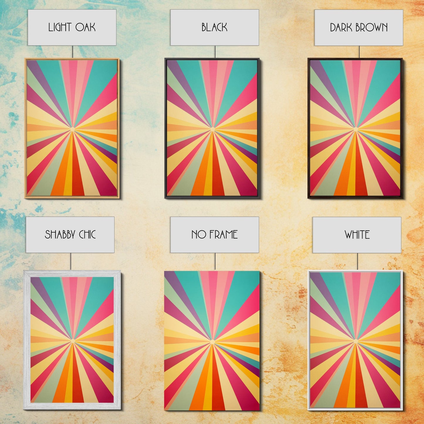 Geometric Boho Wall Art, Jungle Green, Watermelon Pink, Golden Sand and Winter Hazel Colored Wall Art, Boho Home Decor