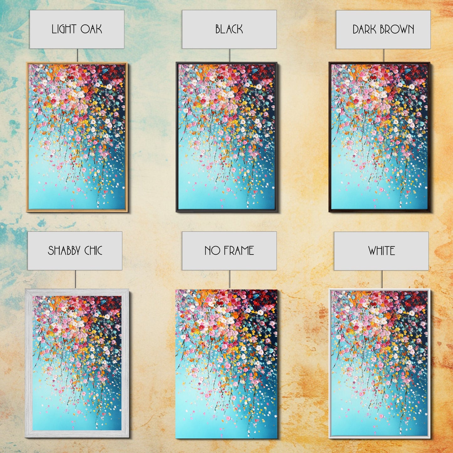 Beautiful Wild Flower Wall Art with Turquoise Background, Modern Farmhouse, Boho Style living room art, Minimalist Floral Print
