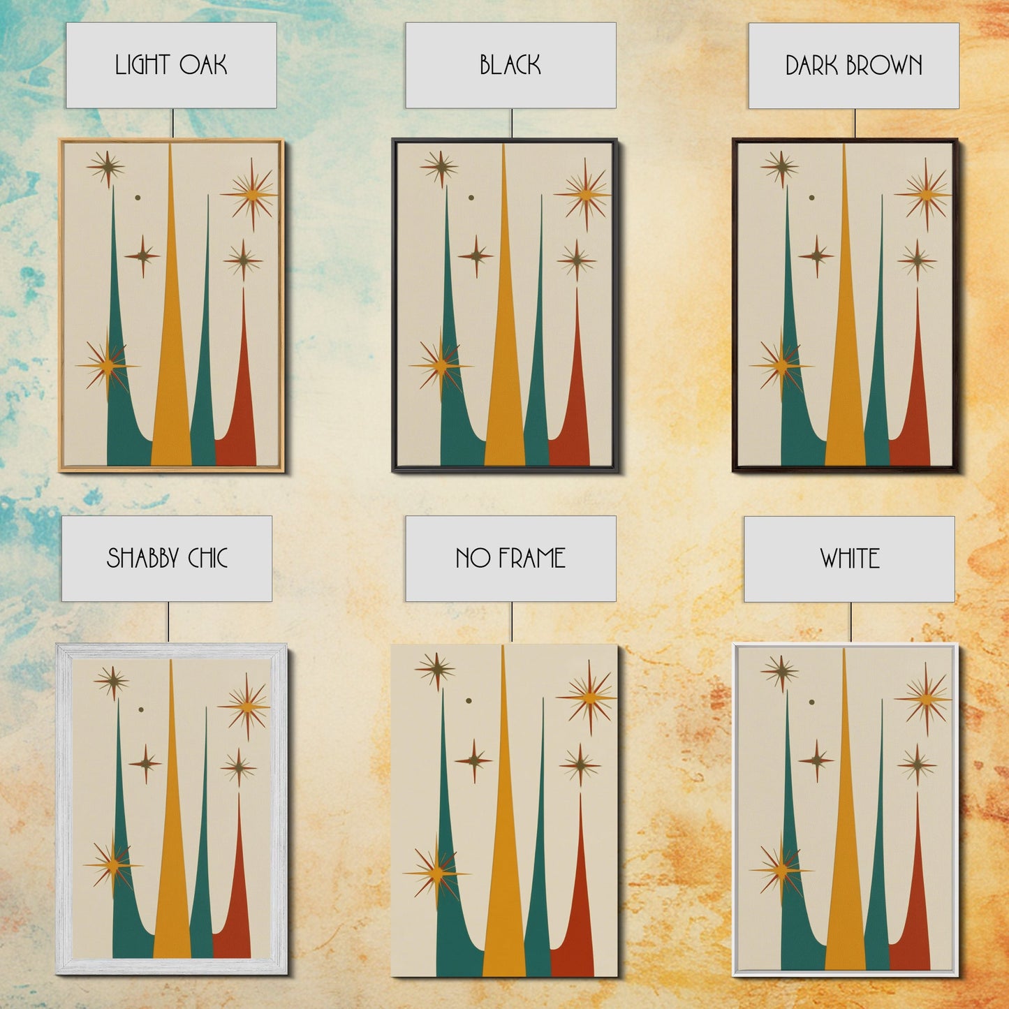 Retro Mid Century Modern Star Burst, 1950s Style Wall Art, Canvas Print, Star Burst Canvas, Retro Home Decor, Starburst Wall Art