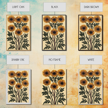 Cute Framed Canvas Wall Art Flower Print, Wild Flowers on Cream Background, Modern Home Decor, Boho Minimalist Wall Art