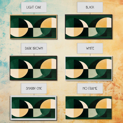 Extra Large Horizontal Emerald Green Geometric Mid Century Modern Wall Art, Framed Canvas Print, Oversized Art