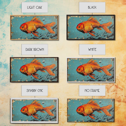Retro 80s Style Painting of a Gold Fish, Framed Canvas Print, Home Decor Gift Artwork, Fish Painting, Fish Art