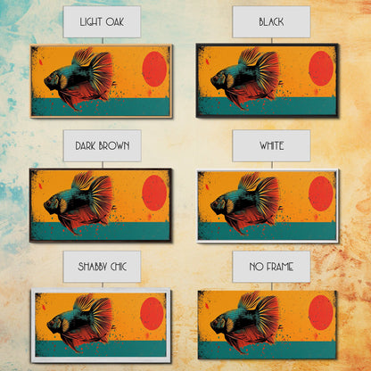 Retro 80s Style Painting of a Betta Fish, Framed Canvas Print, Home Decor Gift Artwork, Fish Painting, Betta Fish Art