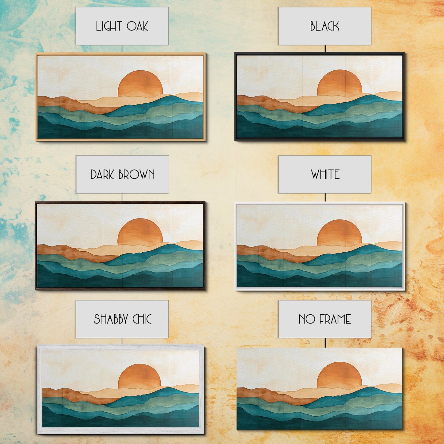 Kitsch Sunset Landscape Painting Print, Boho Wall Decor, Minimalist Wall Art, Eclectic Gift Idea, Kitsch Living Room Decor