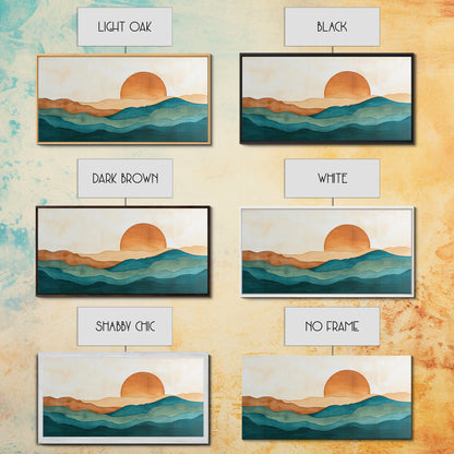 Kitsch Sunset Landscape Painting Print, Boho Wall Decor, Minimalist Wall Art, Eclectic Gift Idea, Kitsch Living Room Decor