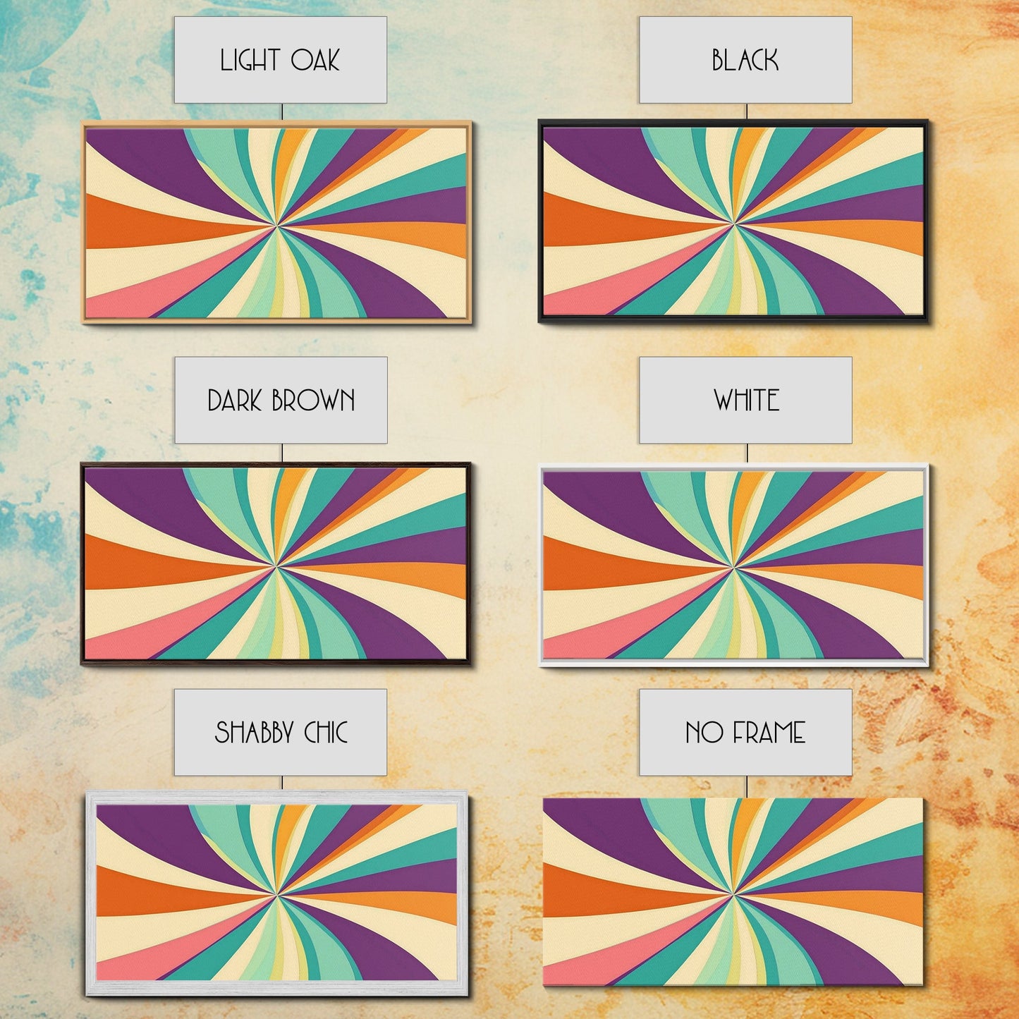 Mid Century Modern Framed Bauhaus Style Wall Art, Canvas Retro Decor, Horizontal Panoramic Wide and Narrow Wall Art Painting