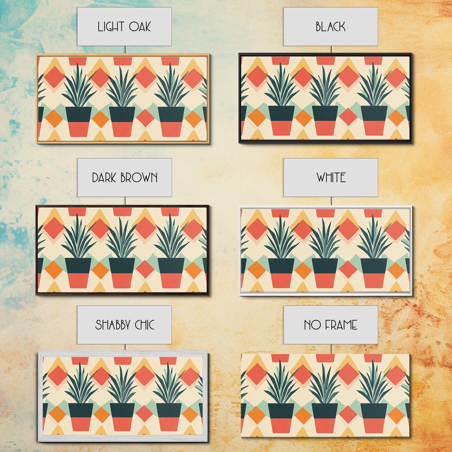 Mid Century Modern Botanical Print, Wood Framed Canvas Art, Botanical Wall Art, Boho Style Southwestern Pueblo Art