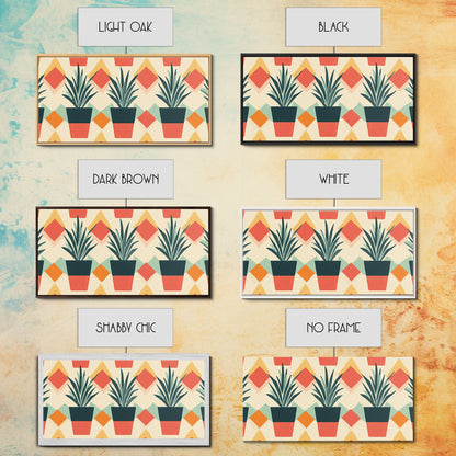 Mid Century Modern Botanical Print, Wood Framed Canvas Art, Botanical Wall Art, Boho Style Southwestern Pueblo Art