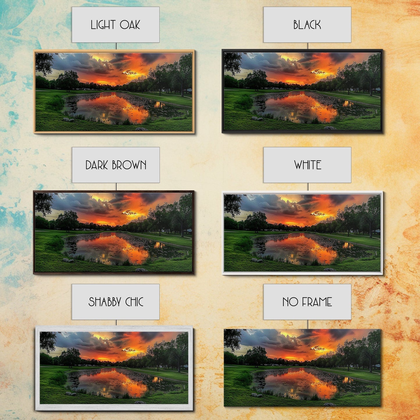 Sunset Over The Golf Course, Framed Canvas Print, Photography Style Wall Art, Beautiful Home Decor, Rustic Farmhouse Decor