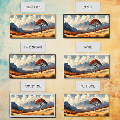 Landscape Print, Muted Southwestern Landscape, Hazy Mountain Valley Oil Painting Print, Panoramic Wall Art, Calm Above Bed Art