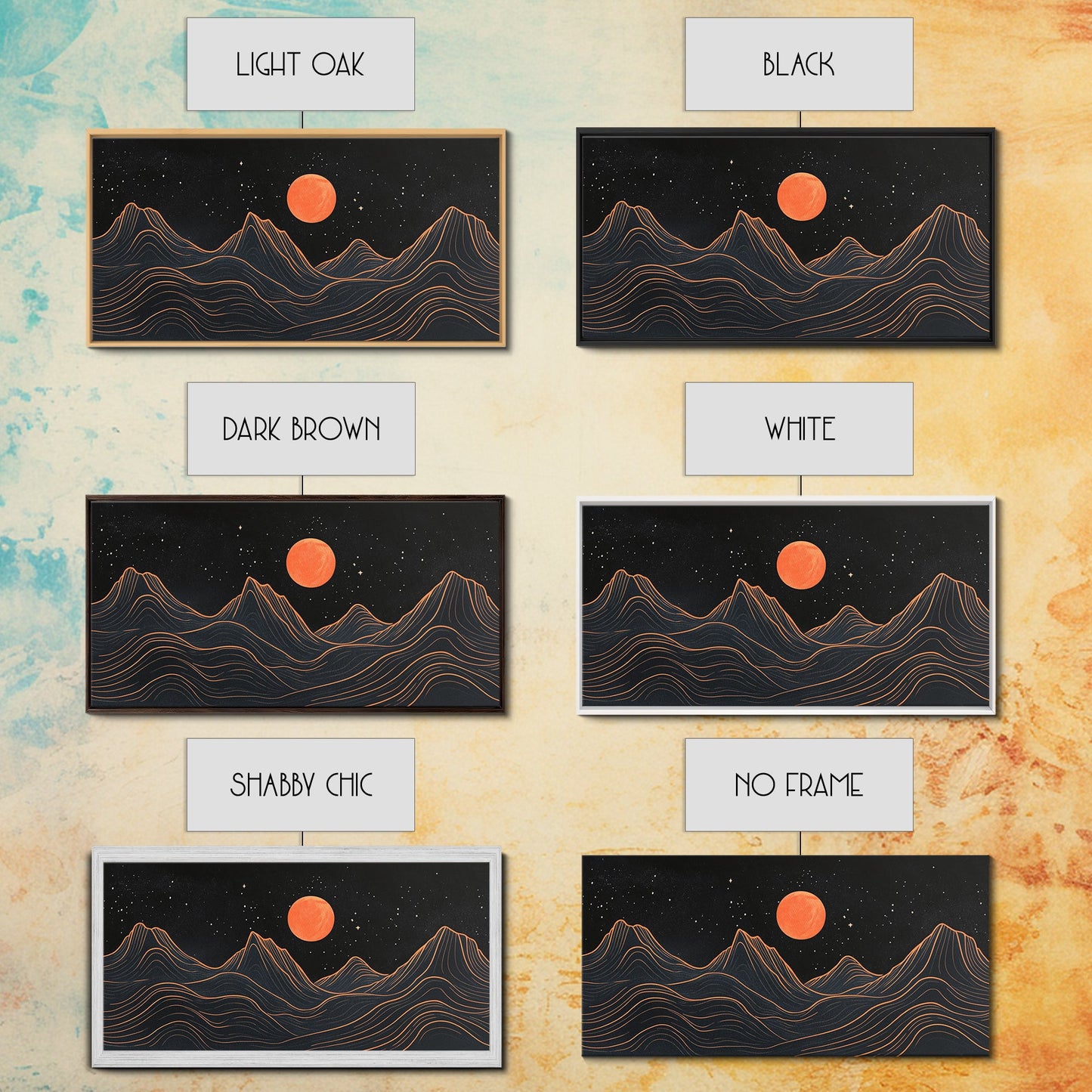 Blood Moon Over a Desert Landscape, Dark and Moody Decor, Framed Canvas Print, Pueblo Style Southwestern Art