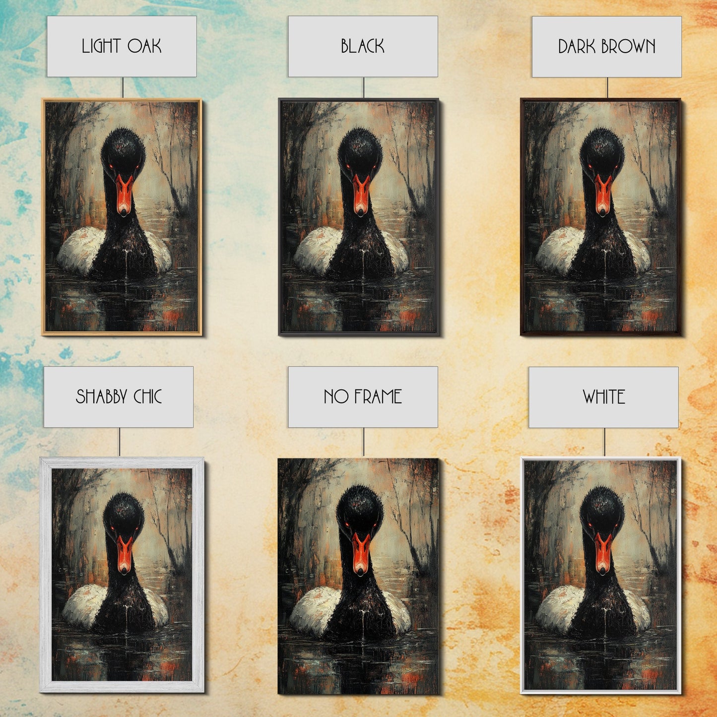 Evil Black Swan Painting Print, Gothic Home Decor, Halloween Decor, Spooky Season Wall Art, Black Swan Painting, Swan Decor, Animal Prints