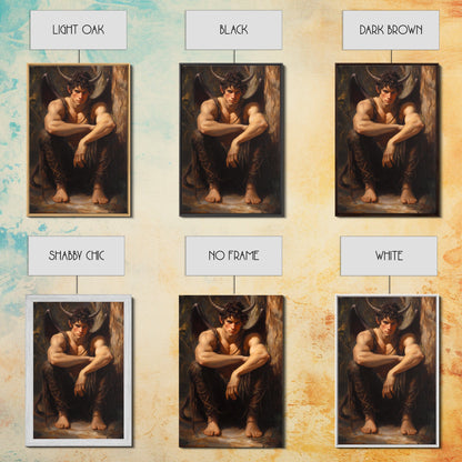 The Satyr Dark Macabre Wall Art, Framed Canvas Print, Dark Academia, Satyr Oil Painting, Halloween Decor